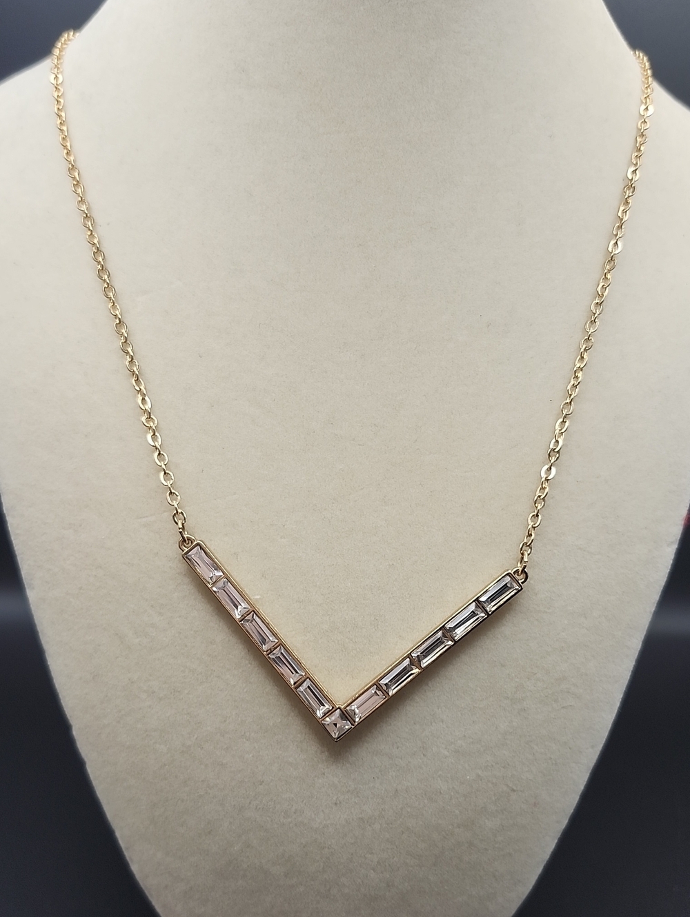 Joan Rivers Gold V-Shape Crystal Bar Necklace